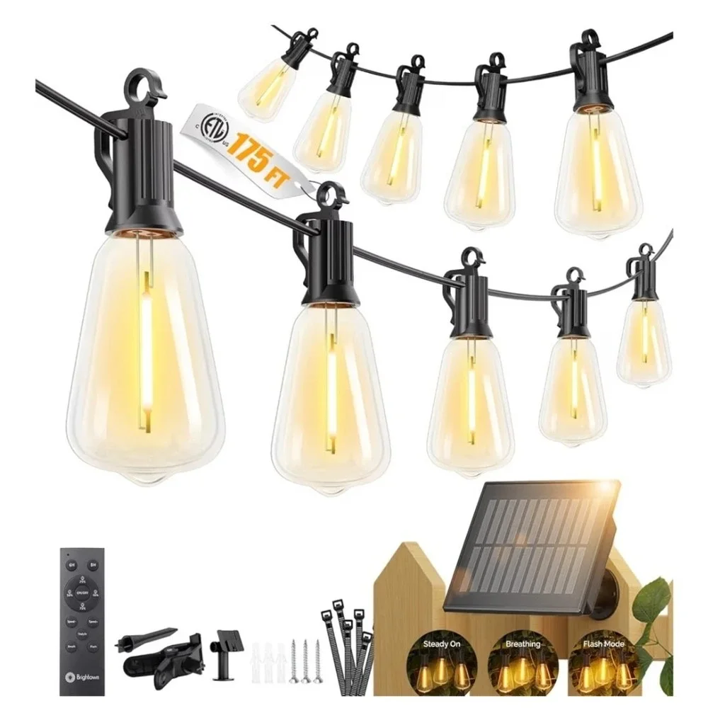 Solar String Lights 175FT LED Waterproof Dimmable Remote Brightown Patio Outdoor